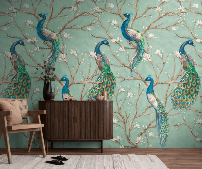 79223-9 Панно AS Creation 159*280, Павлины в цветущем саду